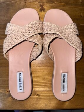 Steve Madden Woven Cross Strap Slide Sandals | Women’s 7.5 | Neutral